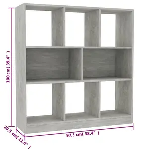 Berkfield Book Cabinet Concrete Grey 97.5x29.5x100 cm Engineered Wood