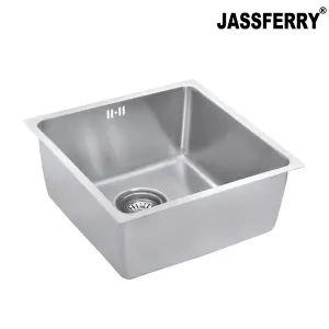 JASSFERRY Undermount Stainless Steel Kitchen Sink 1 Single Deep Square Bowl, 440 x 440 mm