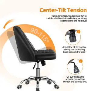 Yaheetech Armless Adjustable Desk Chair with Rolling Wheels - Black / Faux Leather