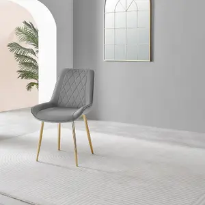 Furniturebox UK Novara 100cm Round Gold Leg Dining Table & 2 Grey Pesaro Gold Leg Chairs