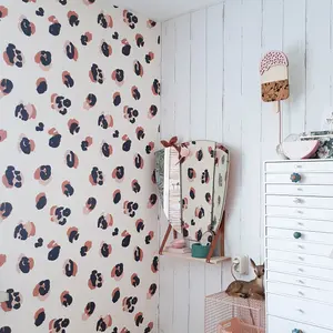 Roomblush Nursery Leopard Spots 4 Lane Repeatable Wallpaper Mural 200 x 285cm, Coral Beige