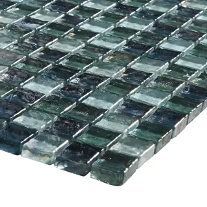 Bressia Blue & green Gloss Glass effect Glass Mosaic tile, (L)306mm (W)306mm