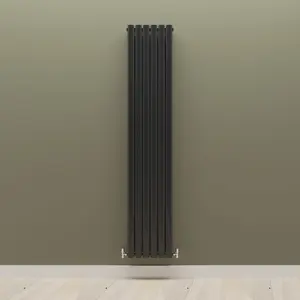 Vertical Black Double Oval Panel Radiator (H)1800mm x (W)354mm, 6908 BTU.