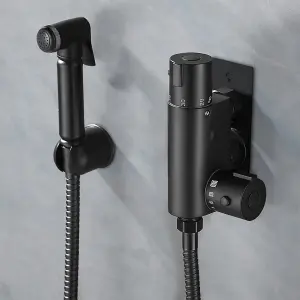 Nes Home Modern Matte Black Bidet Douche Mini Thermostatic Bar Valve And Spray Kit with Black Plate Bracket