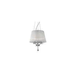 Luminosa Pegaso  3 Light Multi Arm Ceiling Pendant Chrome, White with Crystals with Organza Shade, E14