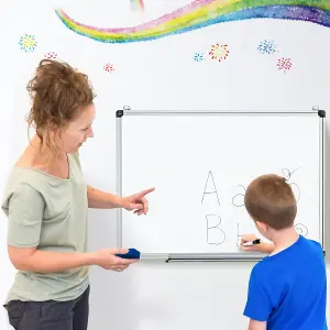 COSTWAY 70 x 50 cm Dry Erase Board Wall Mounted Magnetic Whiteboard Aluminum Frame