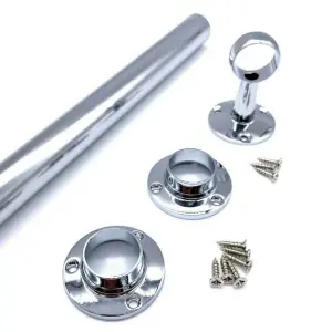 EAI - Hanging Wardobe Rail Kit - 25mm Tube - 1829mm Rail with 2x End Sockets & 1x Centre Bracket - Polished Chrome