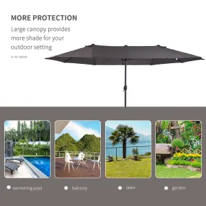 Outsunny Sun Umbrella Canopy Double-sided Crank Shade Shelter 4.6M Grey