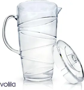 2L Swirl Design Plastic Jug with Lid Lightweight Pitcher for Pimms, Juices, BBQs, Picnics & Garden Parties Clear