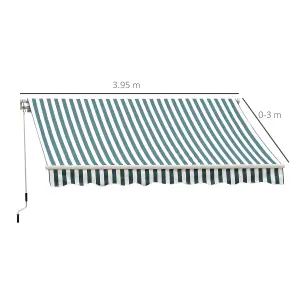 Outsunny Garden Sun Shade Canopy Retractable Awning, 4 x 3(m) Green and White