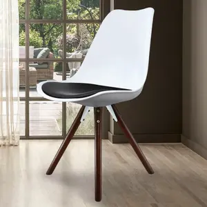 Soho White & Black Plastic Dining Chair with Pyramid Dark Wood Legs