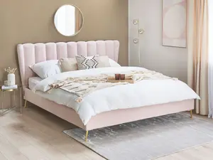 Velvet EU Super King Size Bed with USB Port Pink MIRIBEL