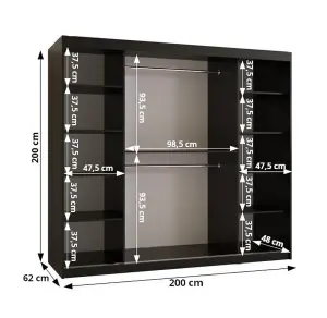 Elegant Marsylia I Sliding Door Wardrobe W2000mm H2000mm D620mm - Black & Dark Walnut, Fully Geometric Design, Extensive Storage