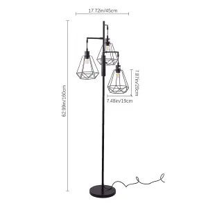 Black Modern Industrial Style 3-head Floor Lamp with Irregular Shade, Assembly Required