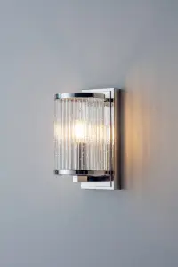 Anson Lighting Tampa Wall light finished in Bright nickel plate and ribbed bubble glass