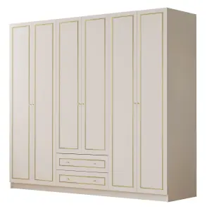 MARIE XL 6 Door 2 Drawer Gold White Wardrobe