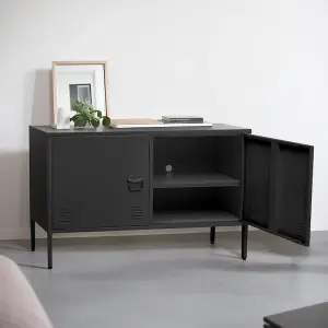 Black 2 Doors High Foot Metal File Cabinet Tv Stand Side Cabinet for Home and Office 119cm