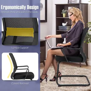 COSTWAY Set of 2 Meeting Office Chairs Mid-Back Mesh Reception Chair Guest Chair