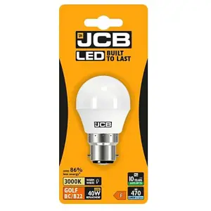 JCB LED Golf 470lm Opal 4.9w Light Bulb B22 3000k White (Pack of 4)