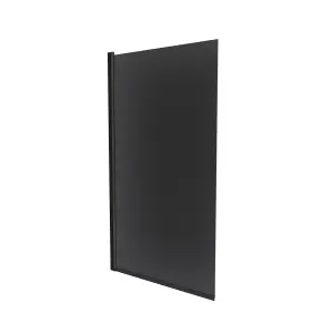 Nes Home 800mm Square Bath Screen Black Profile Tinted Black Glass Reversible  Kai