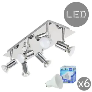 ValueLights Consul Silver Ceiling Bar Spotlight and GU10 Spotlight LED 5W Cool White 6500K Bulbs