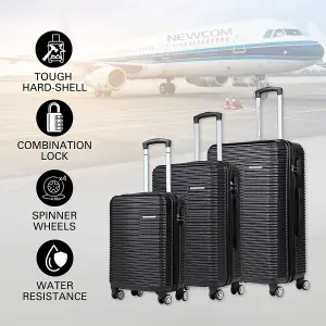 Newcom Hard Shell Trolley Suitcase 20/24/28" Set of 3 Black