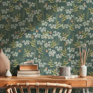 AS Creation Drawn into Nature Green Wallpaper Butterflies Floral Flowers