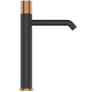 Black/Rose Gold Tall Brass Tap Bathroom Basin Faucet Engraved Handle Mixer