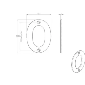 100mm Front Door Numerals '0' 82mm Fixing Centres Bright Stainless Steel