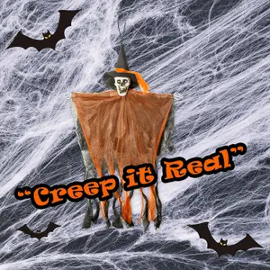 Hanging Skeleton Halloween Decoration With Light Up Eyes Trick or Treat  Orange