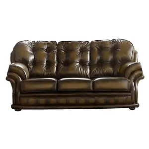 Chesterfield 3 Seater Antique Tan Leather Sofa Bespoke In Knightsbridge Style