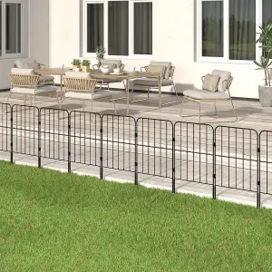 25 Panels 31x61cm Flat Top Metal Edging Fence Yard Borders Decor for Garden Pet Dogs,Black