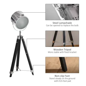 HOMCOM Industrial Style Adjustable Tripod Floor Lamp, Searchlight Reading Lamp