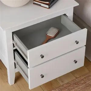 Dunelm Lynton 2 Drawer Wide Bedside Table, Farmhouse, White