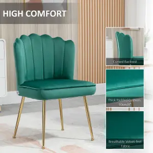 HOMCOM Velvet-Feel Shell Accent Chair Home Bedroom Lounge Metal Legs Green