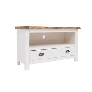 Lovere Off White 1 Drawer TV Cabinet Brass Cup Handle