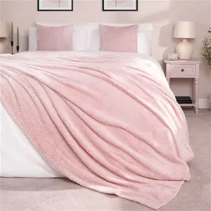 Dreamscene Waffle Mink Throw Single, Blush Pink - 125 X 150cm