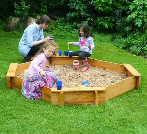 Sandpit - Octagonal - 20cm Deep with included Underlay and Rain Cover - Wooden Sandbox