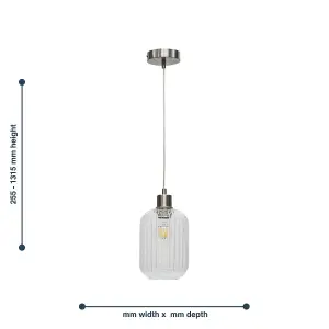 First Choice Lighting Batley Clear Ribbed Glass with Satin Nickel Pendant Fitting