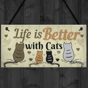 Red Ocean Funny Cat Sign Life Is Better With Cats Hanging Plaque For Home Cat House Plaque Gift