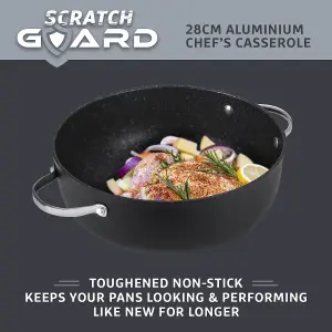 Prestige Scratch Guard Black Round Aluminium Induction Suitable Non-Stick Shallow Casserole 28cm