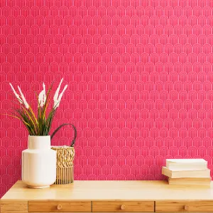 Hoopla Walls Retro Arch Bright Pink 10m Wallpaper Matt Smooth