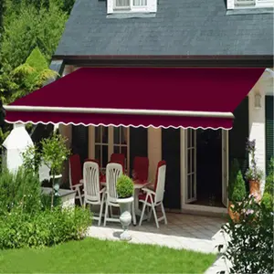 3M x 2.5M Retractable Awning, Manual Awnings for Patio Sun Shade Shelter, Wine Red