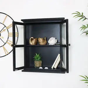 Melody Maison Rustic Black Glass Wall Cabinet