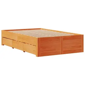 Berkfield Bed Frame without Mattress with Drawers Wax Brown 120x190 cm Small Double Solid Wood Pine