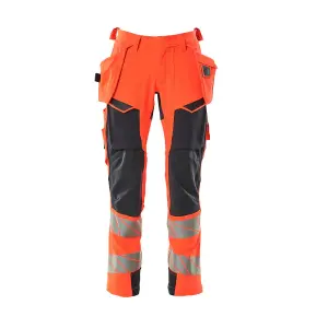 Mascot Accelerate Safe Trousers with Holster Pockets - Hi-Vis Red/Dark Navy   (42.5) (Leg Length - Long)