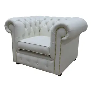 Chesterfield Low Back Club Chair Shelly White Real Leather In Classic Style