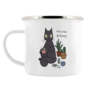 Spooky Cat Wiccan Botany Enamel Mug White/Black/Grey (One Size)