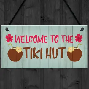 Red Ocean Tiki Hut Welcome Sign Novelty Home Bar Decor Signs Garden Signs Bar Plaques