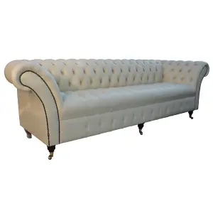 Chesterfield 4 Seater Cream Leather Buttoned Seat Sofa In Balmoral Style